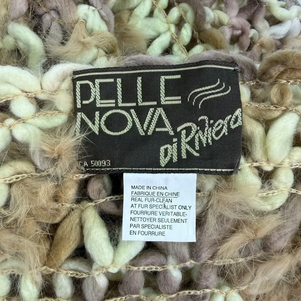 Pelle Nova Di Riviera Fur Fringe Knit Scarf Brown Tan Women's 75
